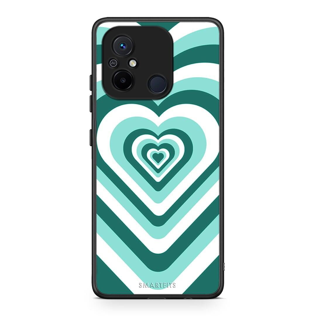 Θήκη Xiaomi Poco C55 Green Hearts από τη Smartfits με σχέδιο στο πίσω μέρος και μαύρο περίβλημα | Xiaomi Poco C55 Green Hearts Case with Colorful Back and Black Bezels