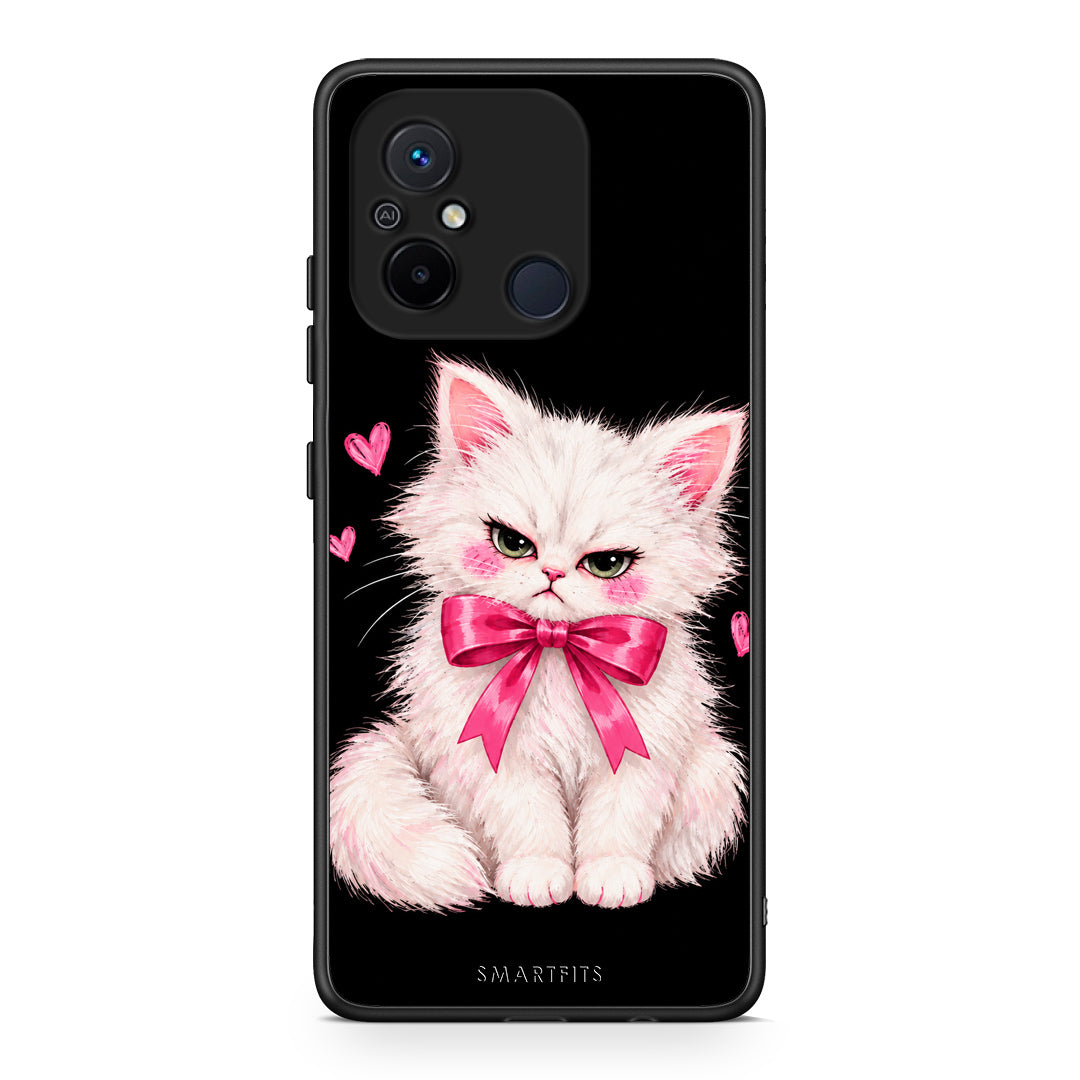 Θήκη Xiaomi Poco C55 Grumpy Party Kitten on Black από τη Smartfits με σχέδιο στο πίσω μέρος και μαύρο περίβλημα | Xiaomi Poco C55 Grumpy Party Kitten on Black case with colorful back and black bezels