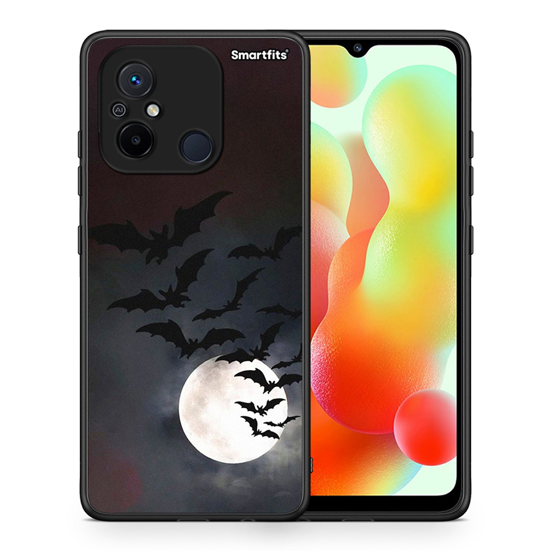 Θήκη Xiaomi Poco C55 Halloween Bat Night από τη Smartfits με σχέδιο στο πίσω μέρος και μαύρο περίβλημα | Xiaomi Poco C55 Halloween Bat Night Case with Colorful Back and Black Bezels