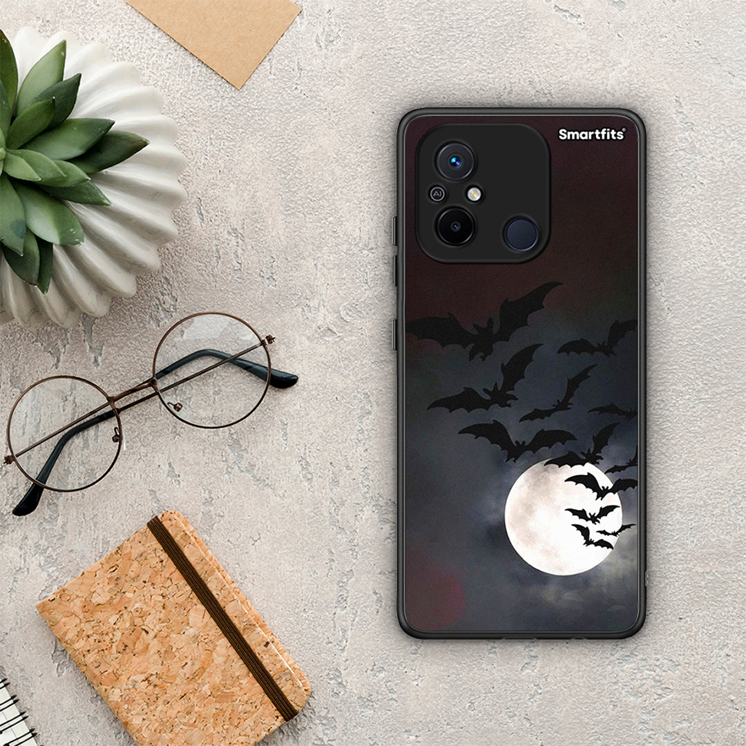 Θήκη Xiaomi Poco C55 Halloween Bat Night από τη Smartfits με σχέδιο στο πίσω μέρος και μαύρο περίβλημα | Xiaomi Poco C55 Halloween Bat Night Case with Colorful Back and Black Bezels