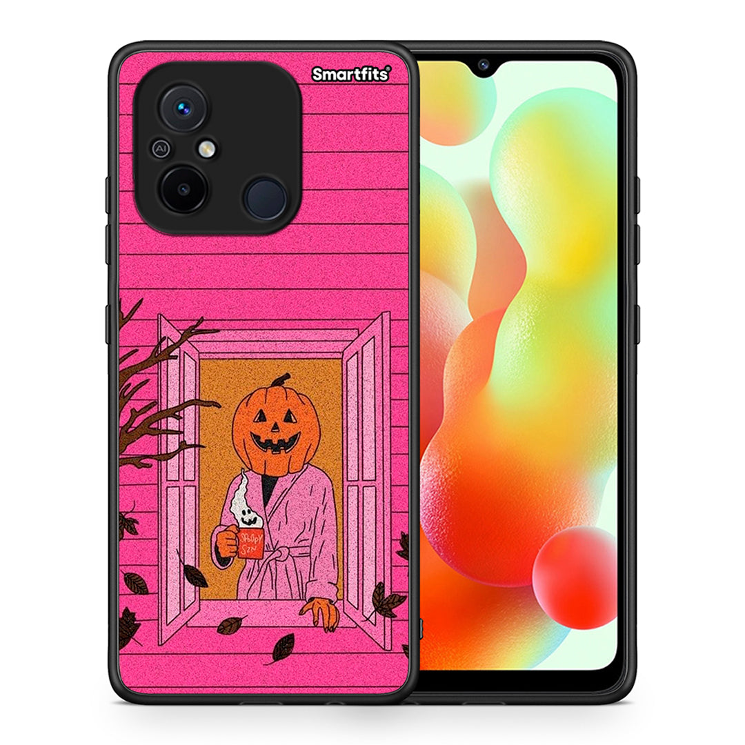 Θήκη Xiaomi Poco C55 Halloween Pumpkin Lady από τη Smartfits με σχέδιο στο πίσω μέρος και μαύρο περίβλημα | Xiaomi Poco C55 Halloween Pumpkin Lady Case with Colorful Back and Black Bezels