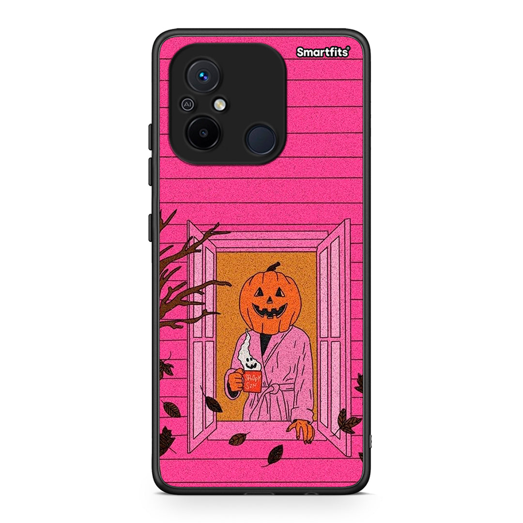 Θήκη Xiaomi Poco C55 Halloween Pumpkin Lady από τη Smartfits με σχέδιο στο πίσω μέρος και μαύρο περίβλημα | Xiaomi Poco C55 Halloween Pumpkin Lady Case with Colorful Back and Black Bezels