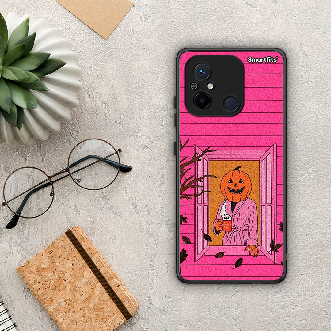 Θήκη Xiaomi Poco C55 Halloween Pumpkin Lady από τη Smartfits με σχέδιο στο πίσω μέρος και μαύρο περίβλημα | Xiaomi Poco C55 Halloween Pumpkin Lady Case with Colorful Back and Black Bezels