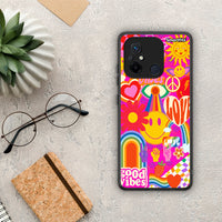 Thumbnail for Θήκη Xiaomi Poco C55 Hippie Love από τη Smartfits με σχέδιο στο πίσω μέρος και μαύρο περίβλημα | Xiaomi Poco C55 Hippie Love Case with Colorful Back and Black Bezels