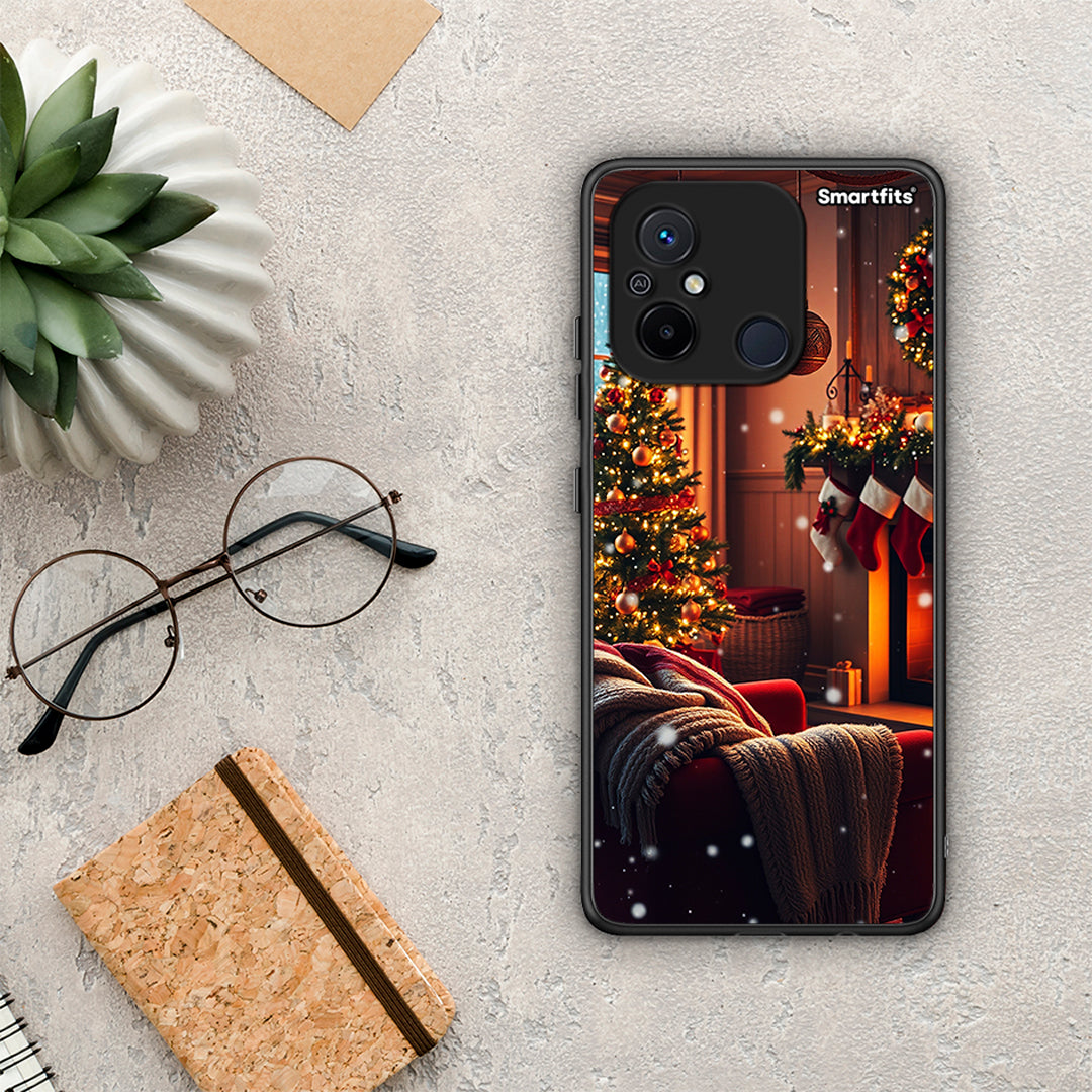 Θήκη Xiaomi Poco C55 Home For Christmas από τη Smartfits με σχέδιο στο πίσω μέρος και μαύρο περίβλημα | Xiaomi Poco C55 Home For Christmas Case with Colorful Back and Black Bezels