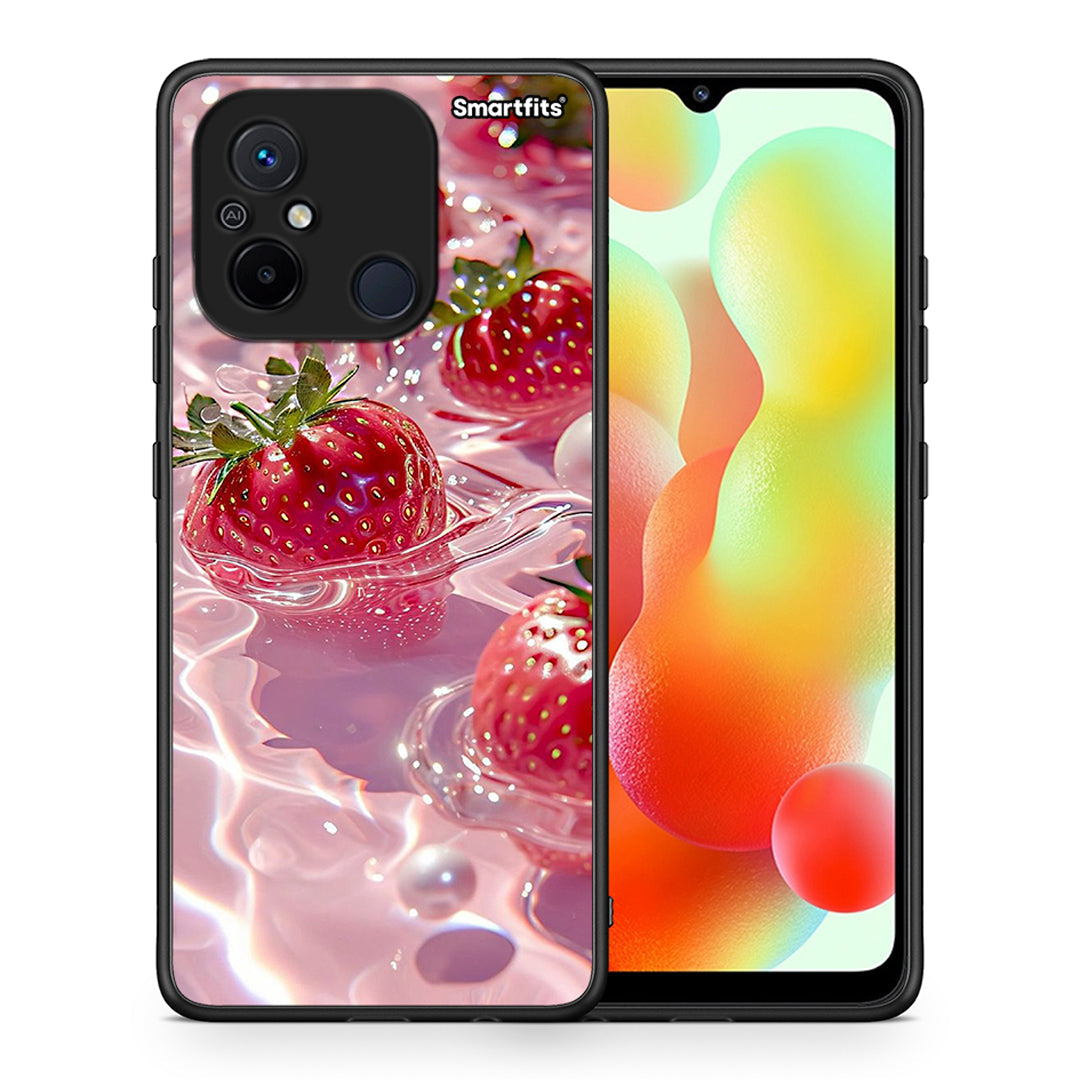 Θήκη Xiaomi Redmi 12C Juicy Strawberries από τη Smartfits με σχέδιο στο πίσω μέρος και μαύρο περίβλημα | Xiaomi Redmi 12C Juicy Strawberries Case with Colorful Back and Black Bezels