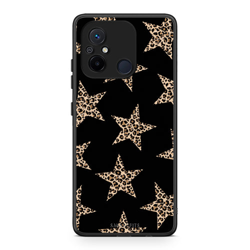 Θήκη Xiaomi Poco C55 Leopard Stars on Black από τη Smartfits με σχέδιο στο πίσω μέρος και μαύρο περίβλημα | Xiaomi Poco C55 Leopard Stars on Black case with colorful back and black bezels