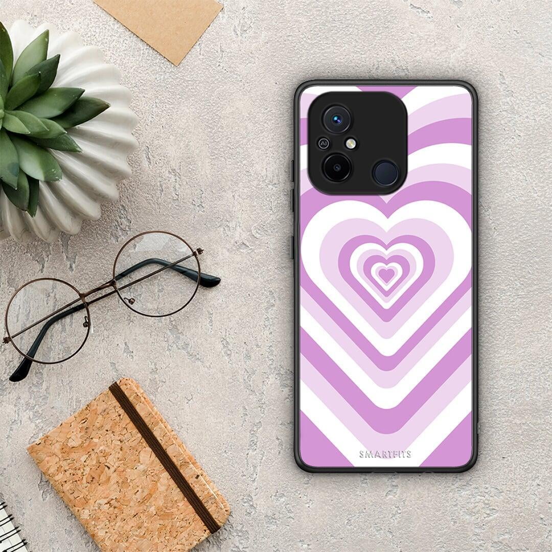 Θήκη Xiaomi Poco C55 Lilac Hearts από τη Smartfits με σχέδιο στο πίσω μέρος και μαύρο περίβλημα | Xiaomi Poco C55 Lilac Hearts Case with Colorful Back and Black Bezels