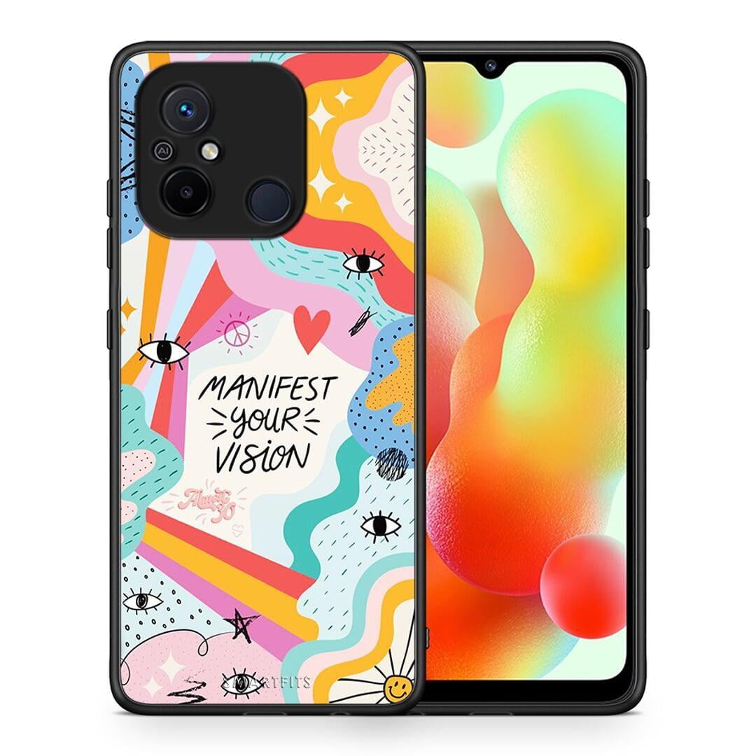 Θήκη Xiaomi Poco C55 Manifest Your Vision από τη Smartfits με σχέδιο στο πίσω μέρος και μαύρο περίβλημα | Xiaomi Poco C55 Manifest Your Vision Case with Colorful Back and Black Bezels