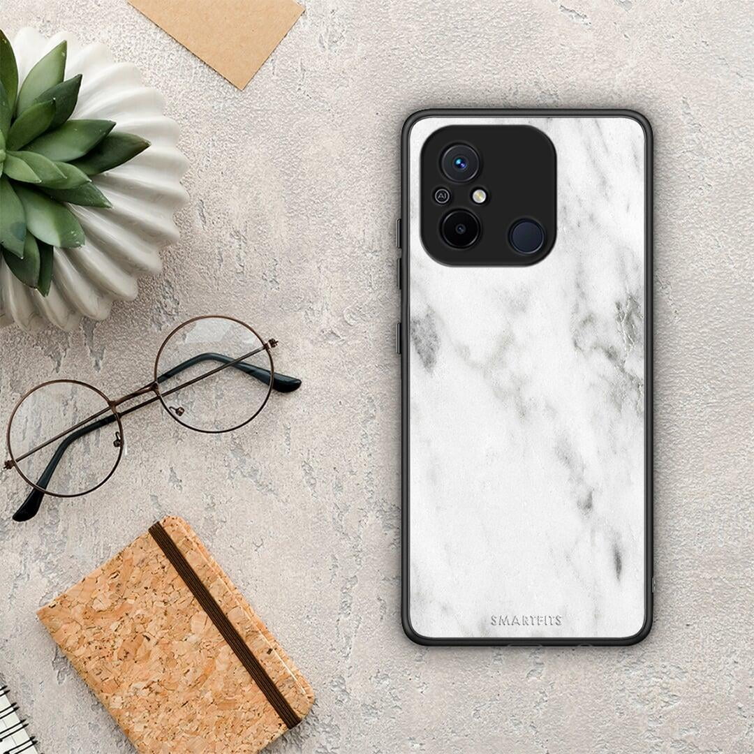 Θήκη Xiaomi Poco C55 Marble White από τη Smartfits με σχέδιο στο πίσω μέρος και μαύρο περίβλημα | Xiaomi Poco C55 Marble White Case with Colorful Back and Black Bezels