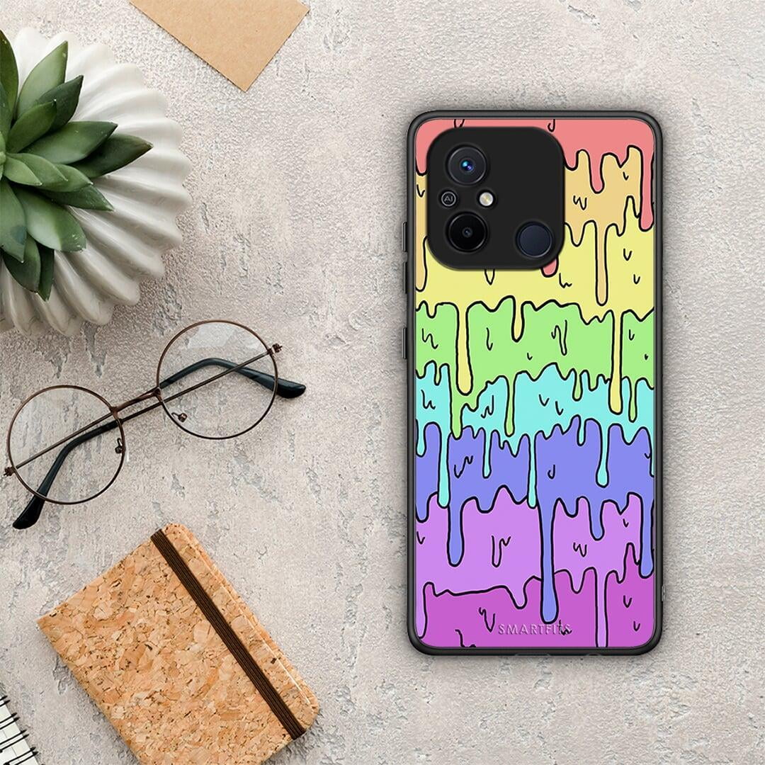 Θήκη Xiaomi Poco C55 Melting Rainbow από τη Smartfits με σχέδιο στο πίσω μέρος και μαύρο περίβλημα | Xiaomi Poco C55 Melting Rainbow Case with Colorful Back and Black Bezels