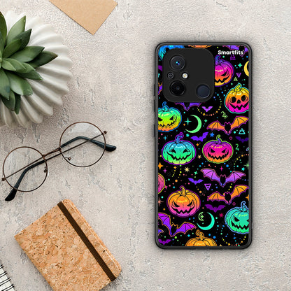 Θήκη Xiaomi Redmi 12C Neon Halloween από τη Smartfits με σχέδιο στο πίσω μέρος και μαύρο περίβλημα | Xiaomi Redmi 12C Neon Halloween Case with Colorful Back and Black Bezels