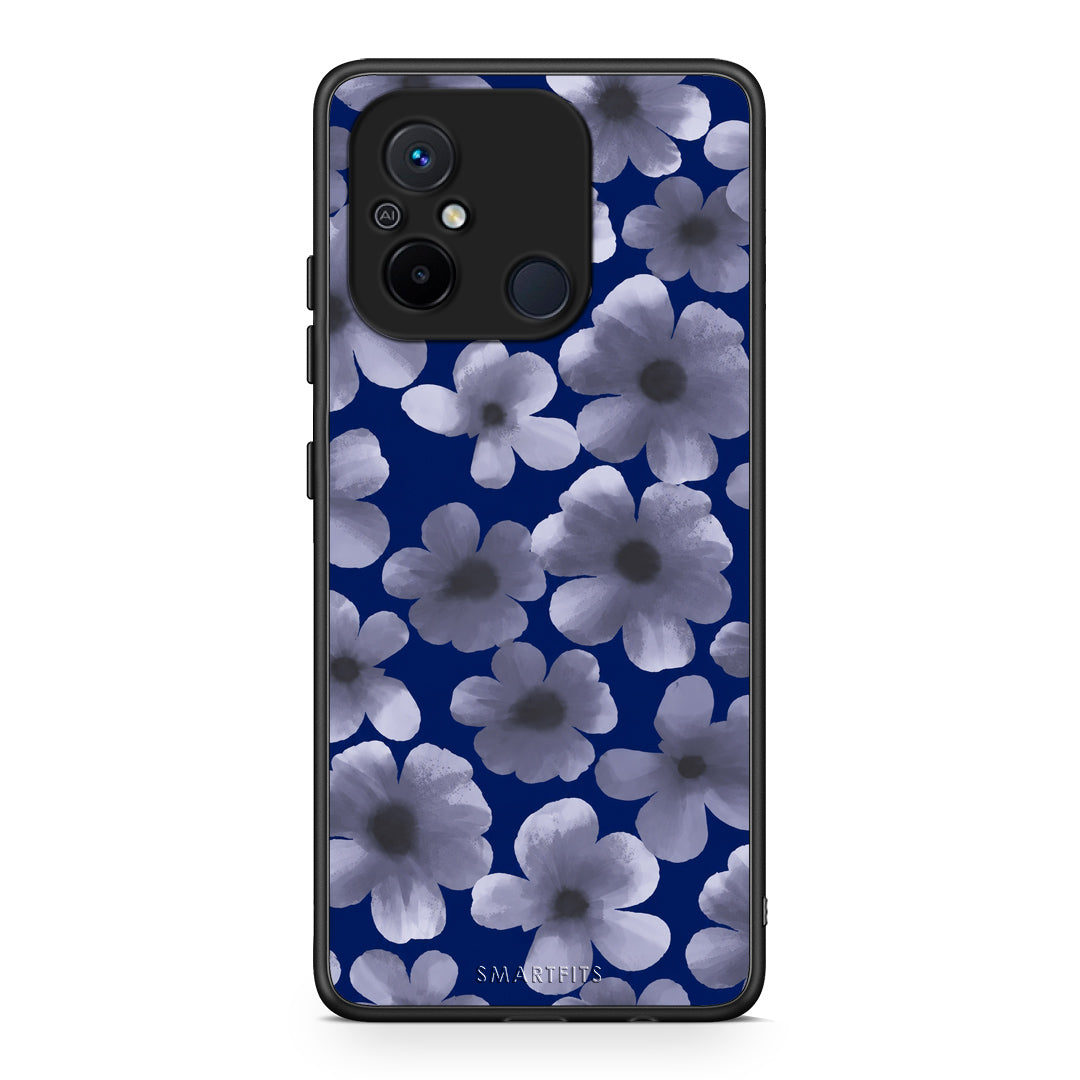 Θήκη Xiaomi Poco C55 Pale Blue Flowers on Navy από τη Smartfits με σχέδιο στο πίσω μέρος και μαύρο περίβλημα | Xiaomi Poco C55 Pale Blue Flowers on Navy case with colorful back and black bezels