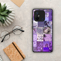 Thumbnail for Θήκη Xiaomi Poco C55 Purple Aesthetic Collage από τη Smartfits με σχέδιο στο πίσω μέρος και μαύρο περίβλημα | Xiaomi Poco C55 Purple Aesthetic Collage Case with Colorful Back and Black Bezels