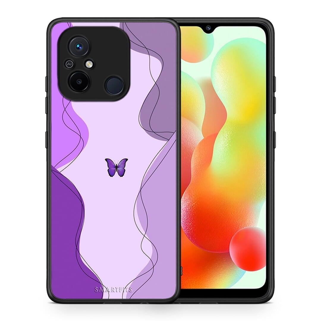 Θήκη Xiaomi Poco C55 Purple Mariposa από τη Smartfits με σχέδιο στο πίσω μέρος και μαύρο περίβλημα | Xiaomi Poco C55 Purple Mariposa Case with Colorful Back and Black Bezels