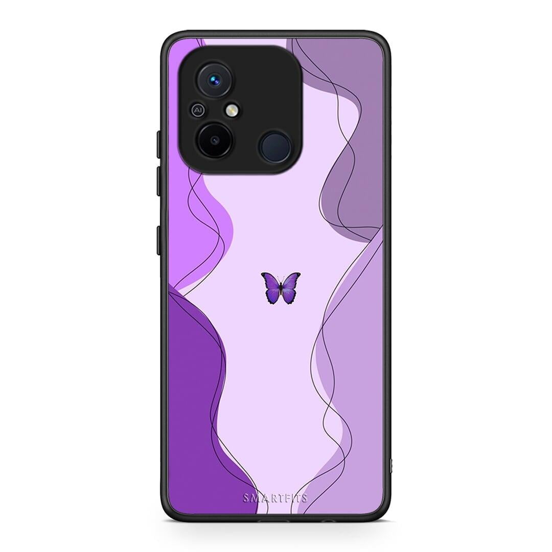 Θήκη Xiaomi Poco C55 Purple Mariposa από τη Smartfits με σχέδιο στο πίσω μέρος και μαύρο περίβλημα | Xiaomi Poco C55 Purple Mariposa Case with Colorful Back and Black Bezels