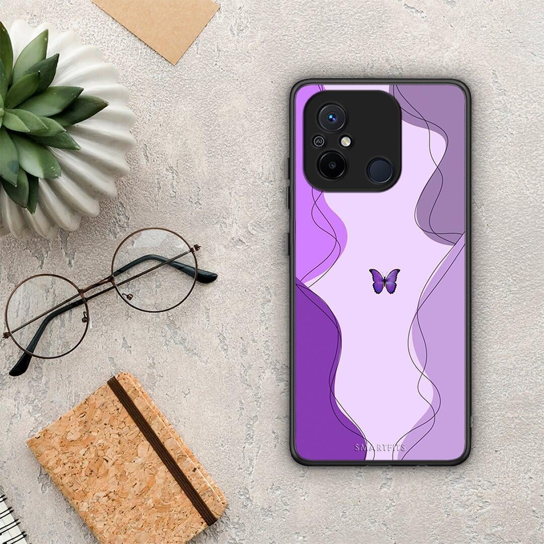 Θήκη Xiaomi Poco C55 Purple Mariposa από τη Smartfits με σχέδιο στο πίσω μέρος και μαύρο περίβλημα | Xiaomi Poco C55 Purple Mariposa Case with Colorful Back and Black Bezels