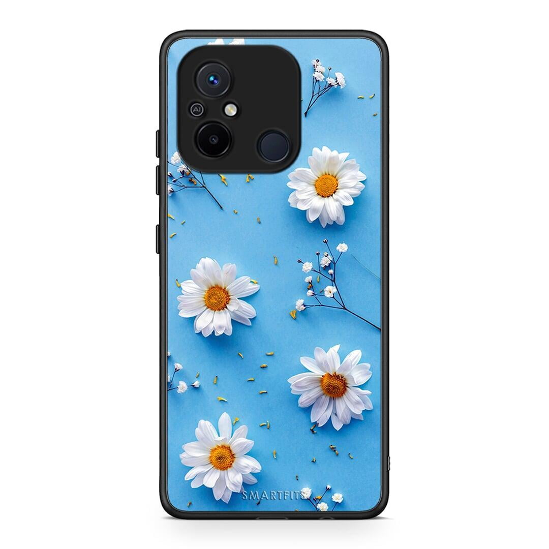 Θήκη Xiaomi Poco C55 Real Daisies από τη Smartfits με σχέδιο στο πίσω μέρος και μαύρο περίβλημα | Xiaomi Poco C55 Real Daisies Case with Colorful Back and Black Bezels