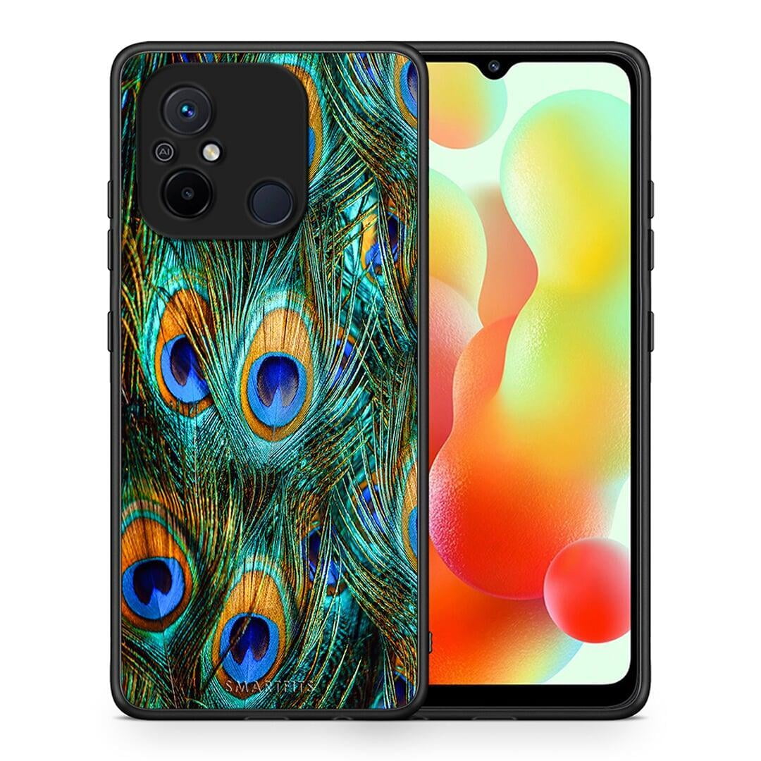 Θήκη Xiaomi Poco C55 Real Peacock Feathers από τη Smartfits με σχέδιο στο πίσω μέρος και μαύρο περίβλημα | Xiaomi Poco C55 Real Peacock Feathers Case with Colorful Back and Black Bezels