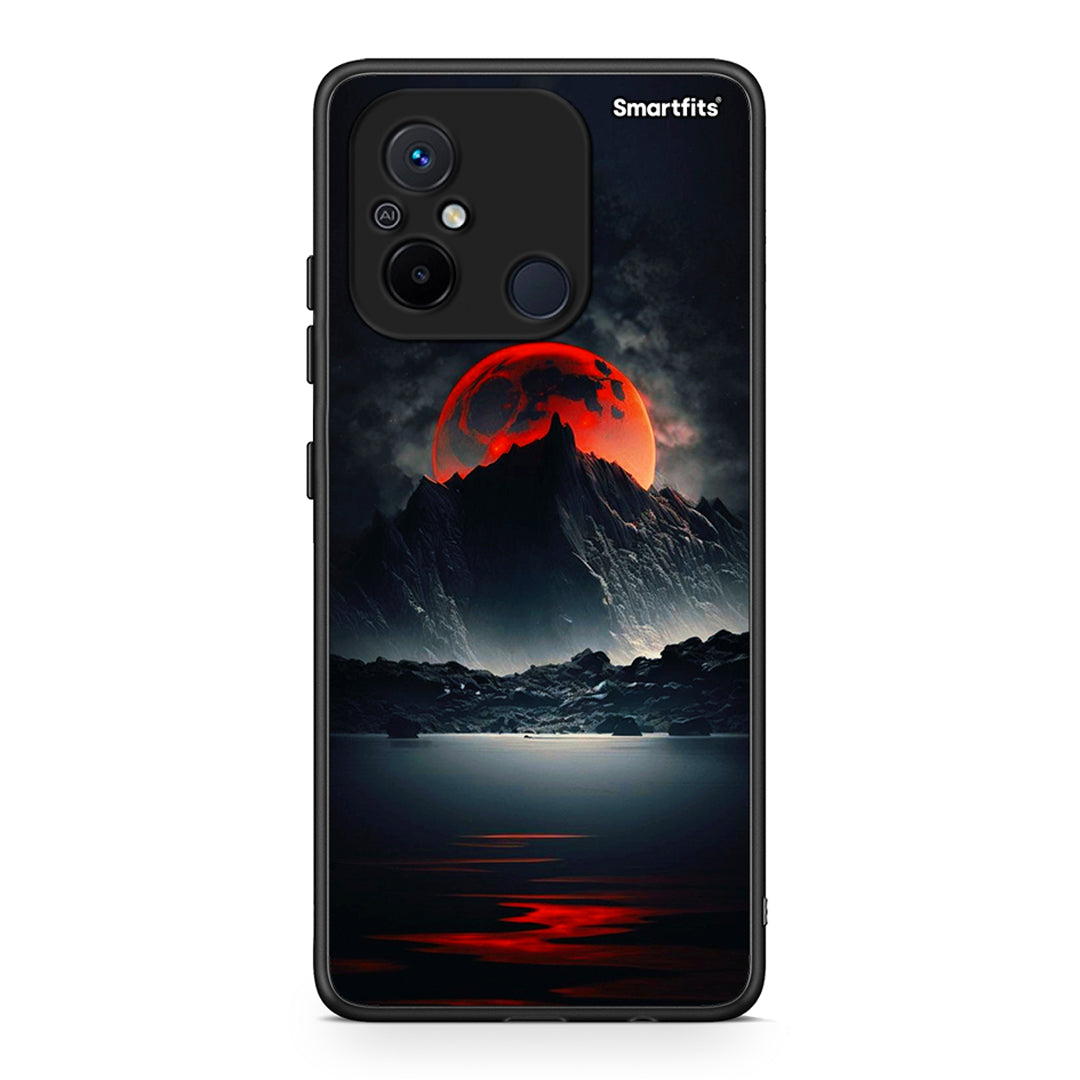 Θήκη Xiaomi Poco C55 Red Full Moon από τη Smartfits με σχέδιο στο πίσω μέρος και μαύρο περίβλημα | Xiaomi Poco C55 Red Full Moon Case with Colorful Back and Black Bezels