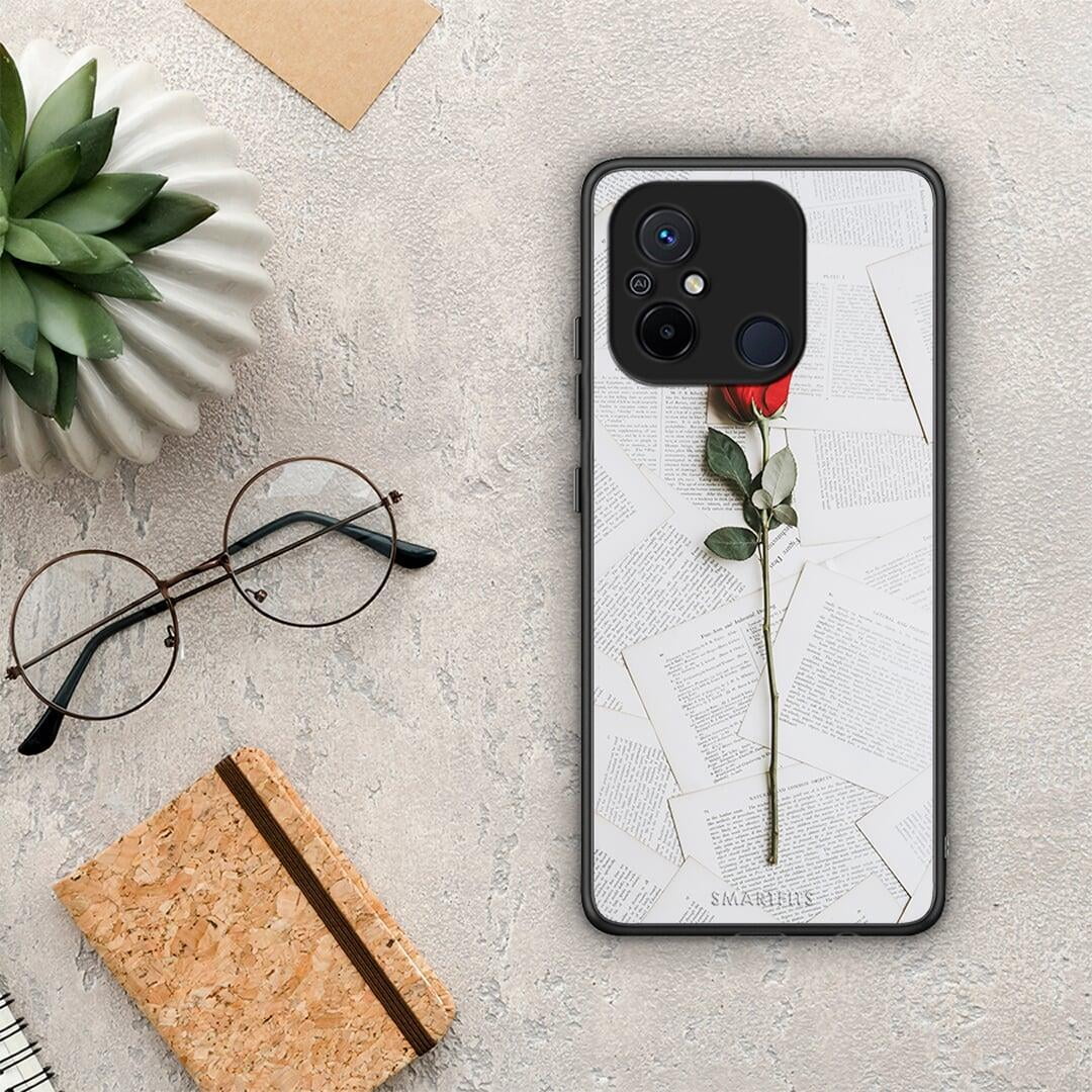 Θήκη Xiaomi Poco C55 Red Rose από τη Smartfits με σχέδιο στο πίσω μέρος και μαύρο περίβλημα | Xiaomi Poco C55 Red Rose Case with Colorful Back and Black Bezels