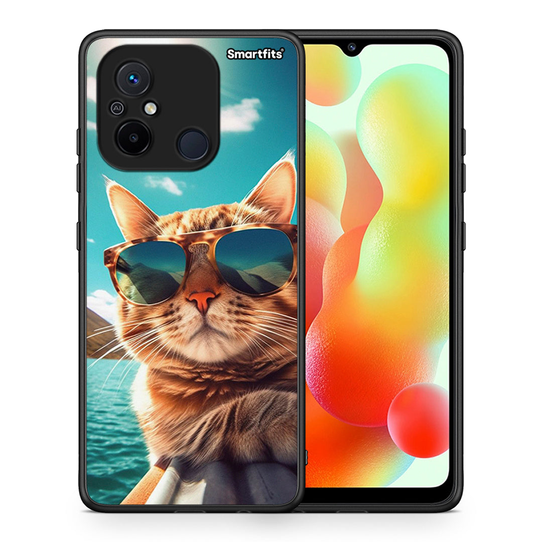 Θήκη Xiaomi Poco C55 Summer Cat από τη Smartfits με σχέδιο στο πίσω μέρος και μαύρο περίβλημα | Xiaomi Poco C55 Summer Cat Case with Colorful Back and Black Bezels