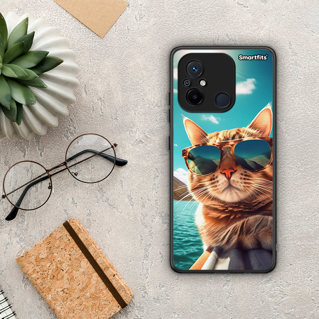 Θήκη Xiaomi Poco C55 Summer Cat από τη Smartfits με σχέδιο στο πίσω μέρος και μαύρο περίβλημα | Xiaomi Poco C55 Summer Cat Case with Colorful Back and Black Bezels