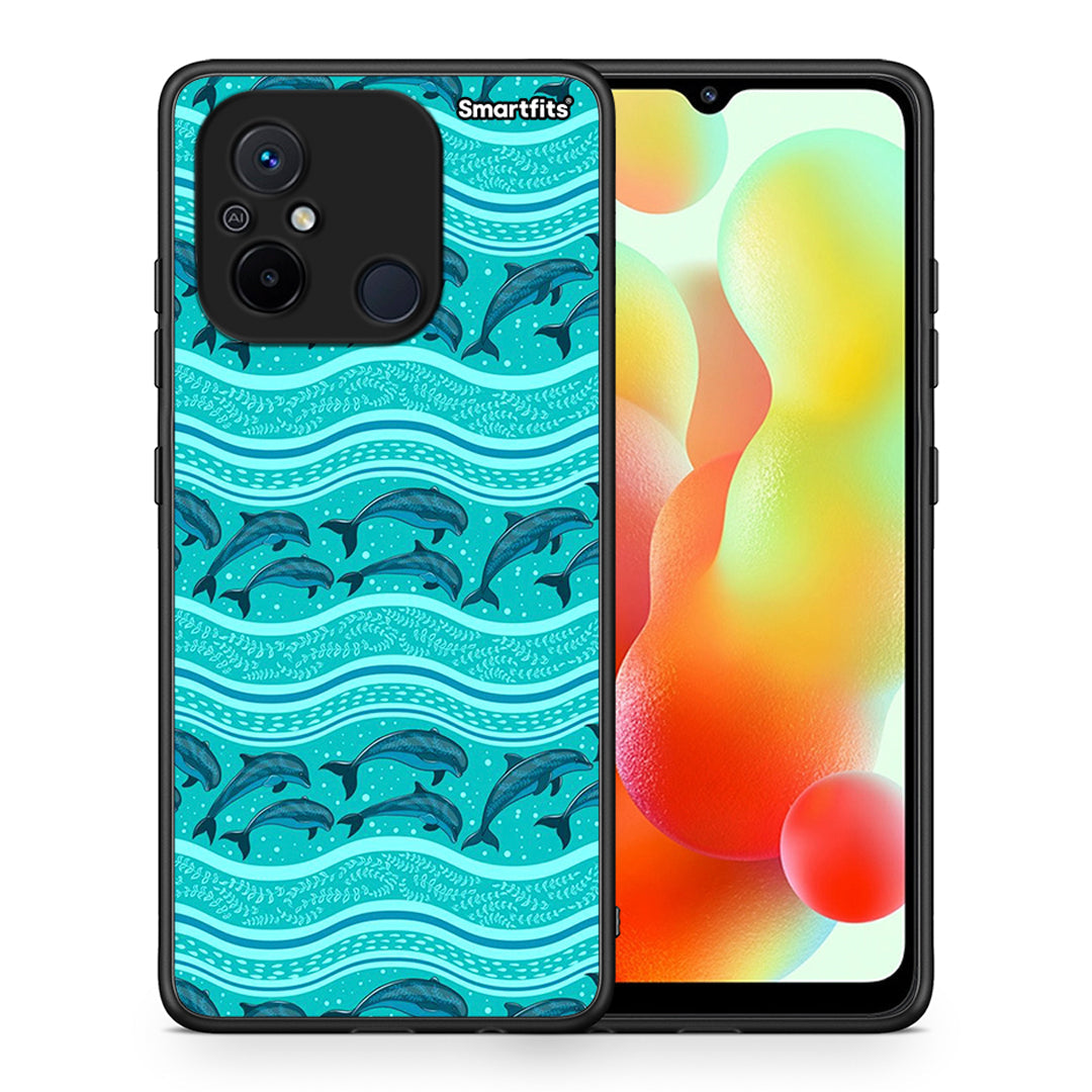 Θήκη Xiaomi Poco C55 Swimming Dolphins από τη Smartfits με σχέδιο στο πίσω μέρος και μαύρο περίβλημα | Xiaomi Poco C55 Swimming Dolphins Case with Colorful Back and Black Bezels