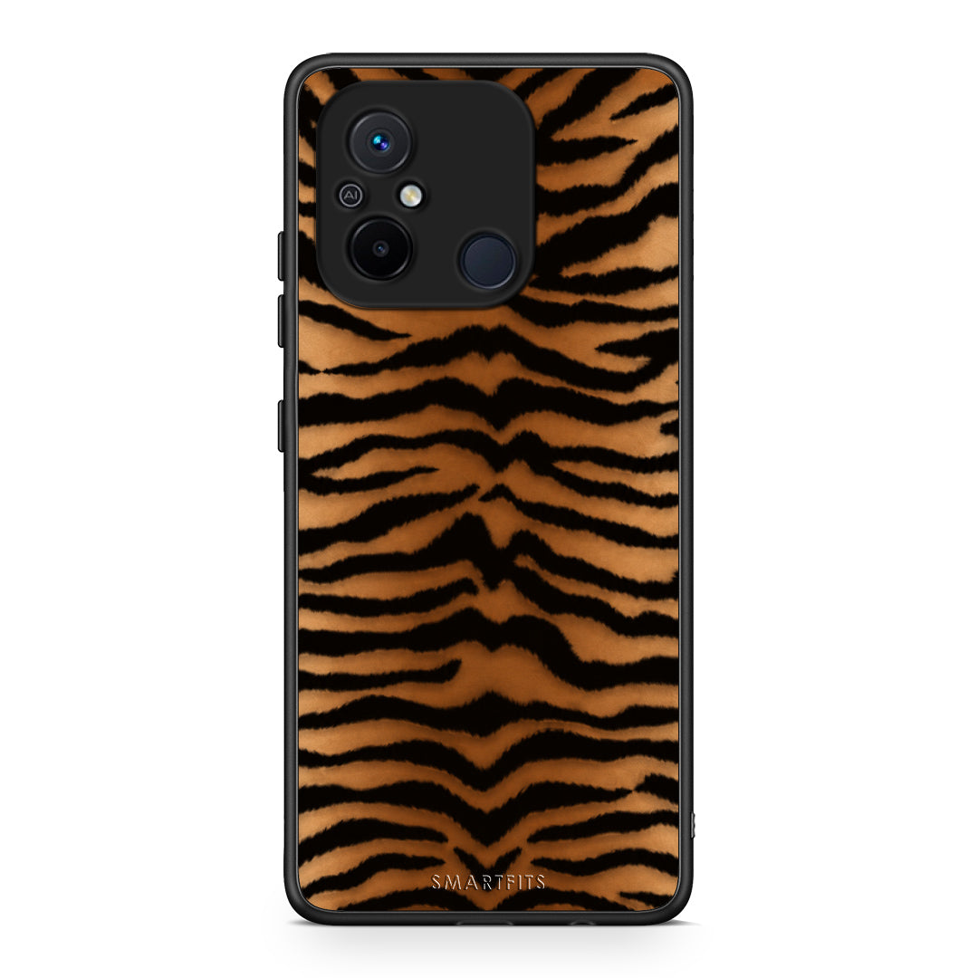 Θήκη Xiaomi Poco C55 Tiger Print Orange and Black από τη Smartfits με σχέδιο στο πίσω μέρος και μαύρο περίβλημα | Xiaomi Poco C55 Tiger Print Orange and Black case with colorful back and black bezels