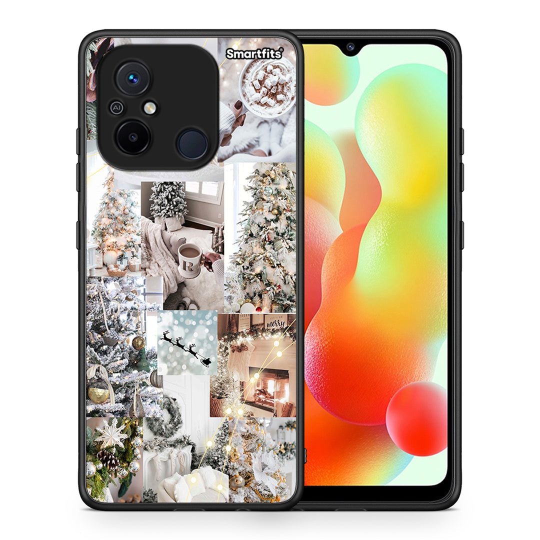 Θήκη Xiaomi Poco C55 White Christmas από τη Smartfits με σχέδιο στο πίσω μέρος και μαύρο περίβλημα | Xiaomi Poco C55 White Christmas Case with Colorful Back and Black Bezels