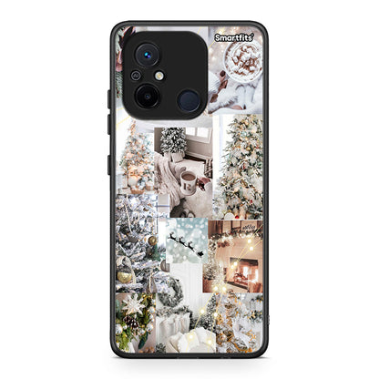 Θήκη Xiaomi Poco C55 White Christmas από τη Smartfits με σχέδιο στο πίσω μέρος και μαύρο περίβλημα | Xiaomi Poco C55 White Christmas Case with Colorful Back and Black Bezels