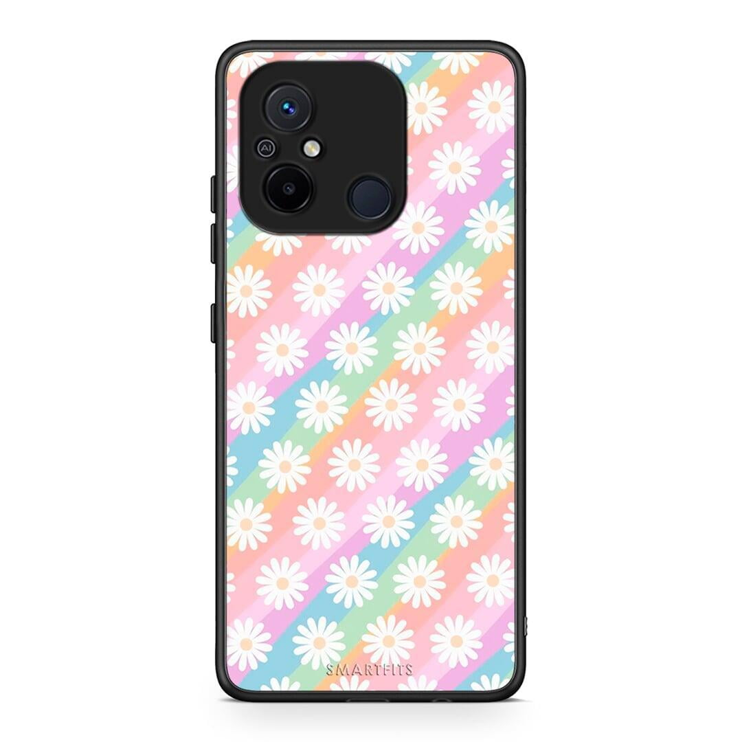 Θήκη Xiaomi Poco C55 White Daisies από τη Smartfits με σχέδιο στο πίσω μέρος και μαύρο περίβλημα | Xiaomi Poco C55 White Daisies Case with Colorful Back and Black Bezels