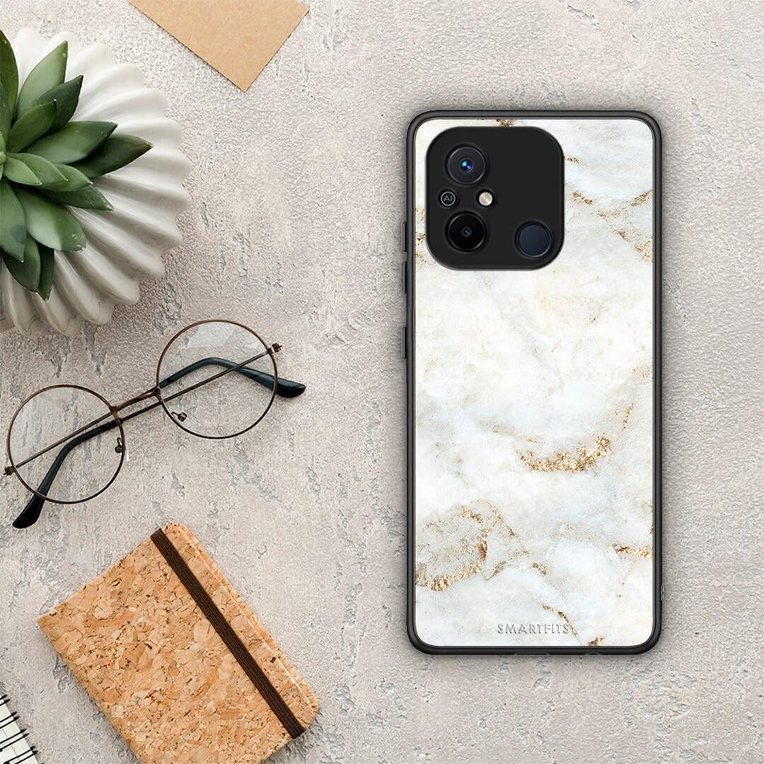 Θήκη Xiaomi Poco C55 White Gold Marble από τη Smartfits με σχέδιο στο πίσω μέρος και μαύρο περίβλημα | Xiaomi Poco C55 White Gold Marble Case with Colorful Back and Black Bezels