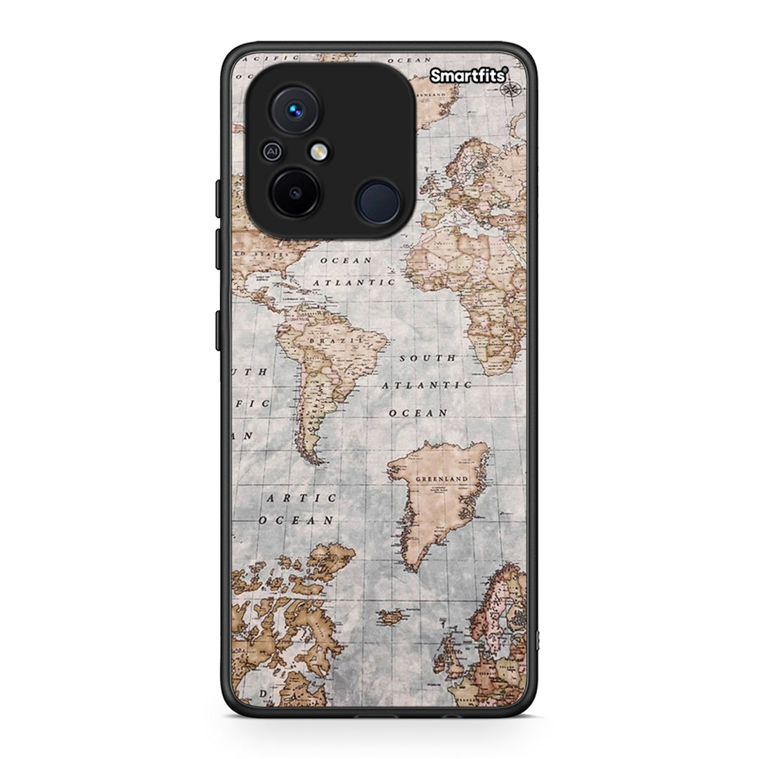 Θήκη Xiaomi Poco C55 World Map από τη Smartfits με σχέδιο στο πίσω μέρος και μαύρο περίβλημα | Xiaomi Poco C55 World Map Case with Colorful Back and Black Bezels