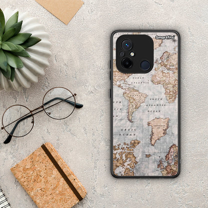 Θήκη Xiaomi Poco C55 World Map από τη Smartfits με σχέδιο στο πίσω μέρος και μαύρο περίβλημα | Xiaomi Poco C55 World Map Case with Colorful Back and Black Bezels