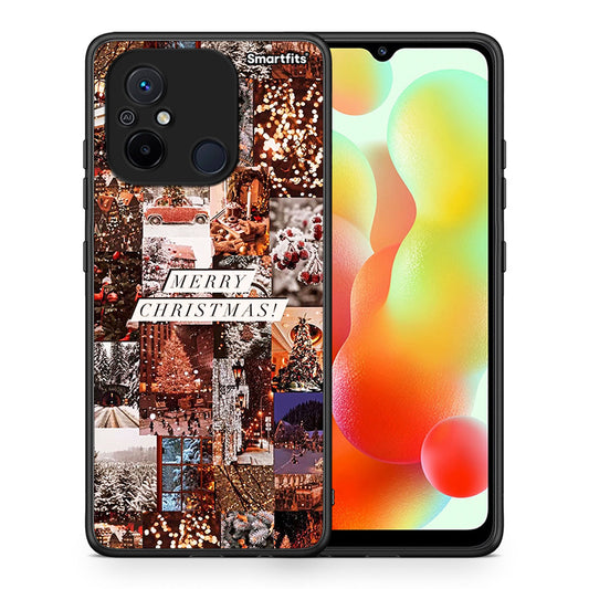 Θήκη Xiaomi Poco C55 Xmas Collage από τη Smartfits με σχέδιο στο πίσω μέρος και μαύρο περίβλημα | Xiaomi Poco C55 Xmas Collage Case with Colorful Back and Black Bezels