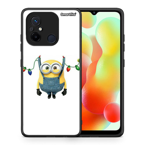 Θήκη Xiaomi Poco C55 Xmas Minion Lights από τη Smartfits με σχέδιο στο πίσω μέρος και μαύρο περίβλημα | Xiaomi Poco C55 Xmas Minion Lights Case with Colorful Back and Black Bezels