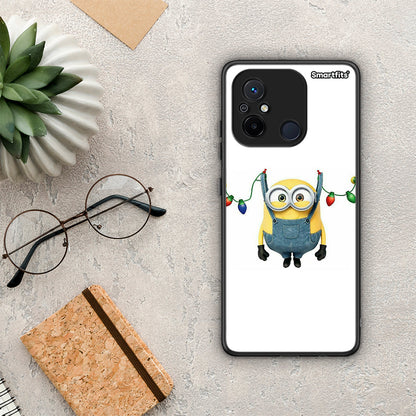Θήκη Xiaomi Poco C55 Xmas Minion Lights από τη Smartfits με σχέδιο στο πίσω μέρος και μαύρο περίβλημα | Xiaomi Poco C55 Xmas Minion Lights Case with Colorful Back and Black Bezels