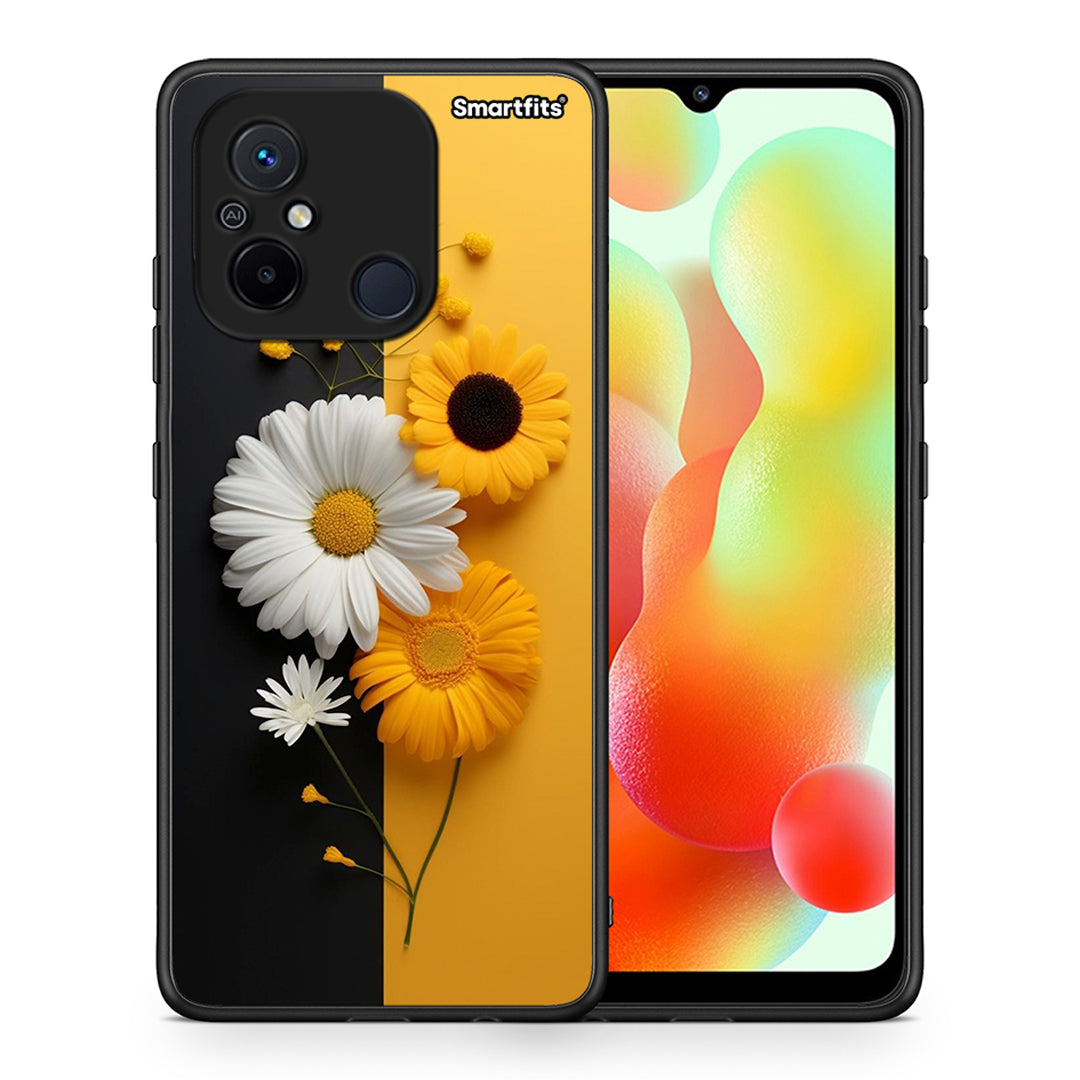 Θήκη Xiaomi Redmi 12C Yellow Daisies από τη Smartfits με σχέδιο στο πίσω μέρος και μαύρο περίβλημα | Xiaomi Redmi 12C Yellow Daisies Case with Colorful Back and Black Bezels