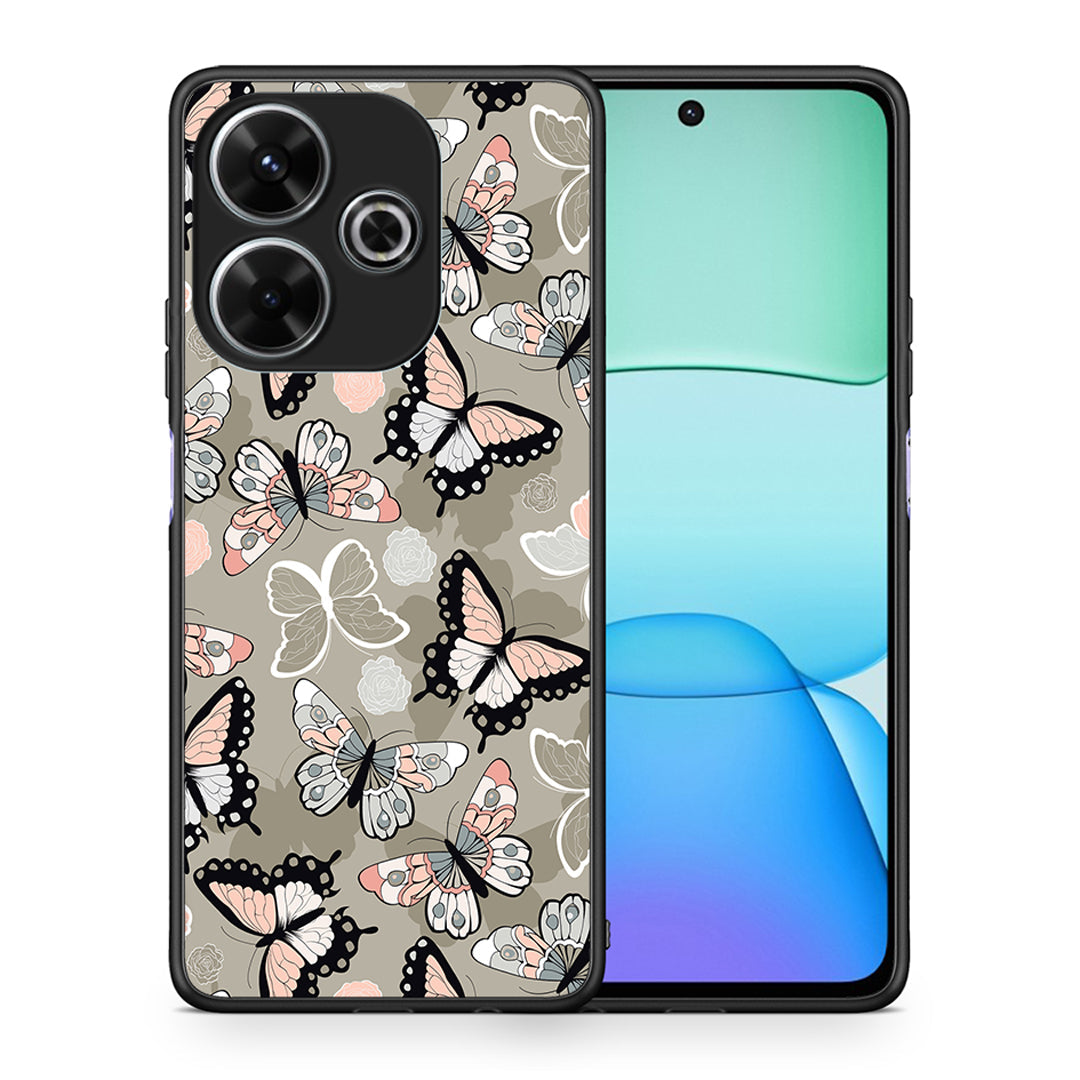 Θήκη Xiaomi Redmi 13 Butterflies Boho από τη Smartfits με σχέδιο στο πίσω μέρος και μαύρο περίβλημα | Xiaomi Redmi 13 Butterflies Boho case with colorful back and black bezels