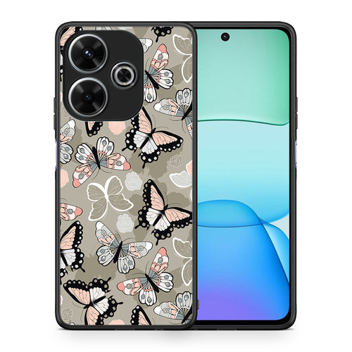 Θήκη Xiaomi Redmi 13 Butterflies Boho από τη Smartfits με σχέδιο στο πίσω μέρος και μαύρο περίβλημα | Xiaomi Redmi 13 Butterflies Boho case with colorful back and black bezels