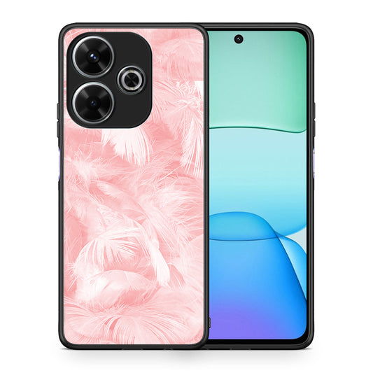Θήκη Xiaomi Redmi 13 Pink Feather Boho από τη Smartfits με σχέδιο στο πίσω μέρος και μαύρο περίβλημα | Xiaomi Redmi 13 Pink Feather Boho case with colorful back and black bezels