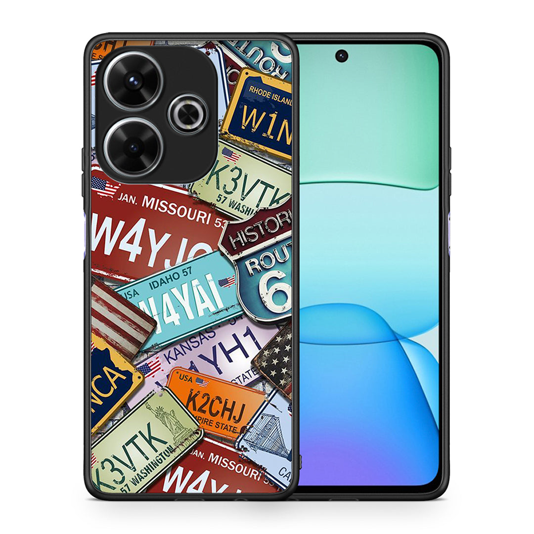 Θήκη Xiaomi Redmi 13 Car Plates από τη Smartfits με σχέδιο στο πίσω μέρος και μαύρο περίβλημα | Xiaomi Redmi 13 Car Plates case with colorful back and black bezels