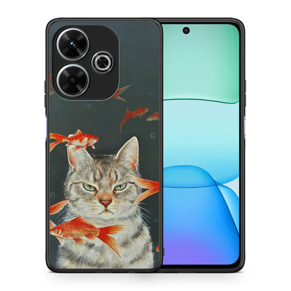 Θήκη Xiaomi Redmi 13 Cat Goldfish από τη Smartfits με σχέδιο στο πίσω μέρος και μαύρο περίβλημα | Xiaomi Redmi 13 Cat Goldfish case with colorful back and black bezels