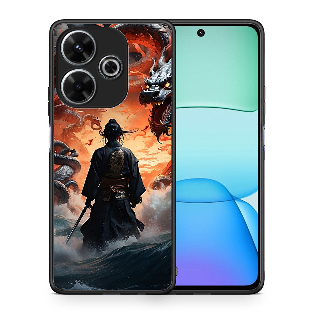 Θήκη Xiaomi Redmi 13 Dragons Fight από τη Smartfits με σχέδιο στο πίσω μέρος και μαύρο περίβλημα | Xiaomi Redmi 13 Dragons Fight case with colorful back and black bezels