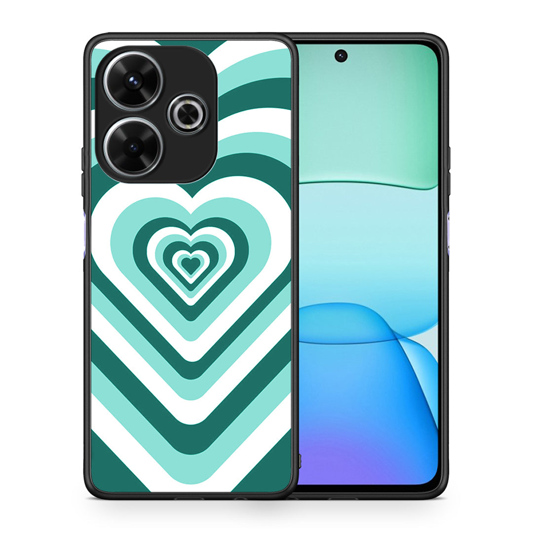 Θήκη Xiaomi Redmi 13 Green Hearts από τη Smartfits με σχέδιο στο πίσω μέρος και μαύρο περίβλημα | Xiaomi Redmi 13 Green Hearts case with colorful back and black bezels