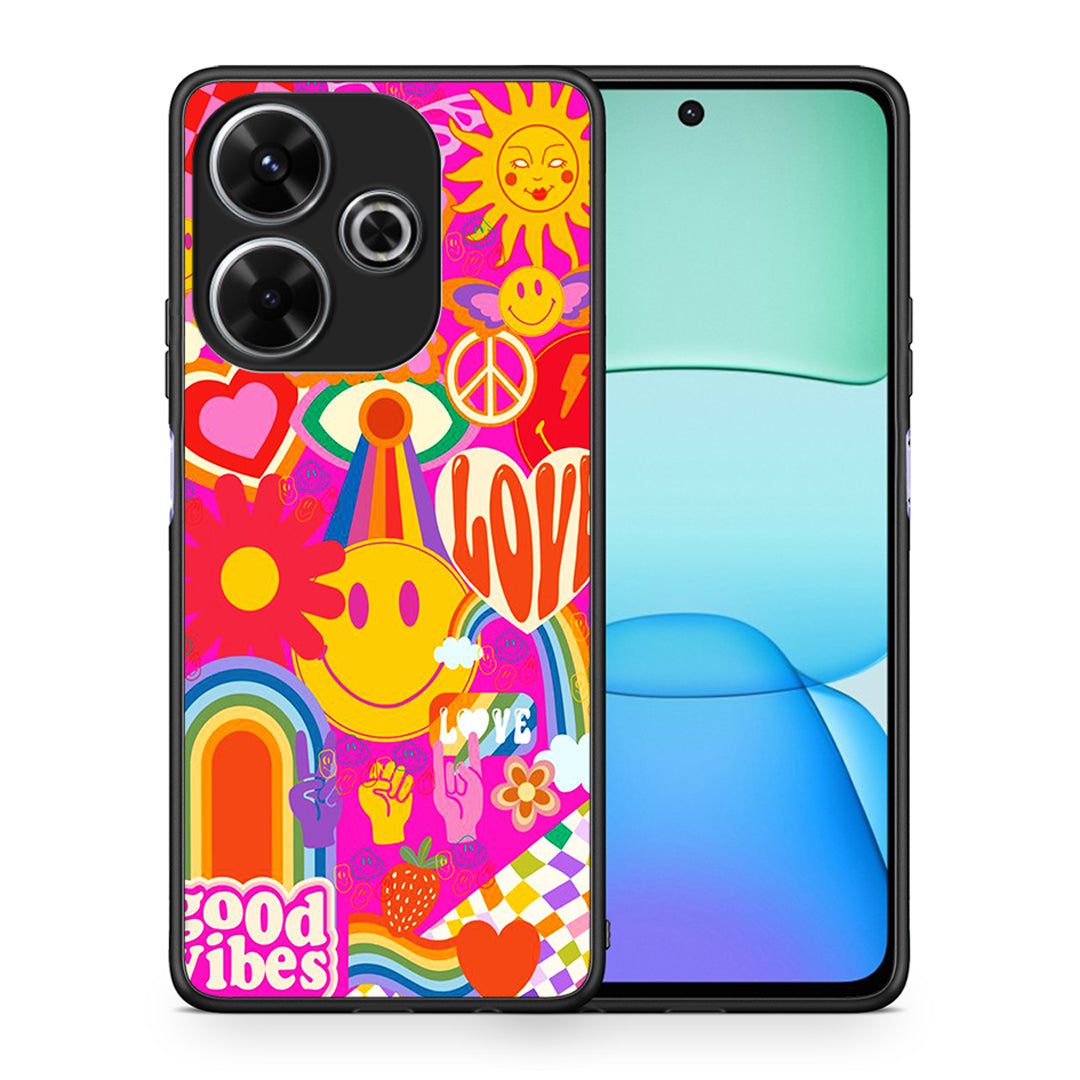 Θήκη Xiaomi Redmi 13 Hippie Love από τη Smartfits με σχέδιο στο πίσω μέρος και μαύρο περίβλημα | Xiaomi Redmi 13 Hippie Love case with colorful back and black bezels