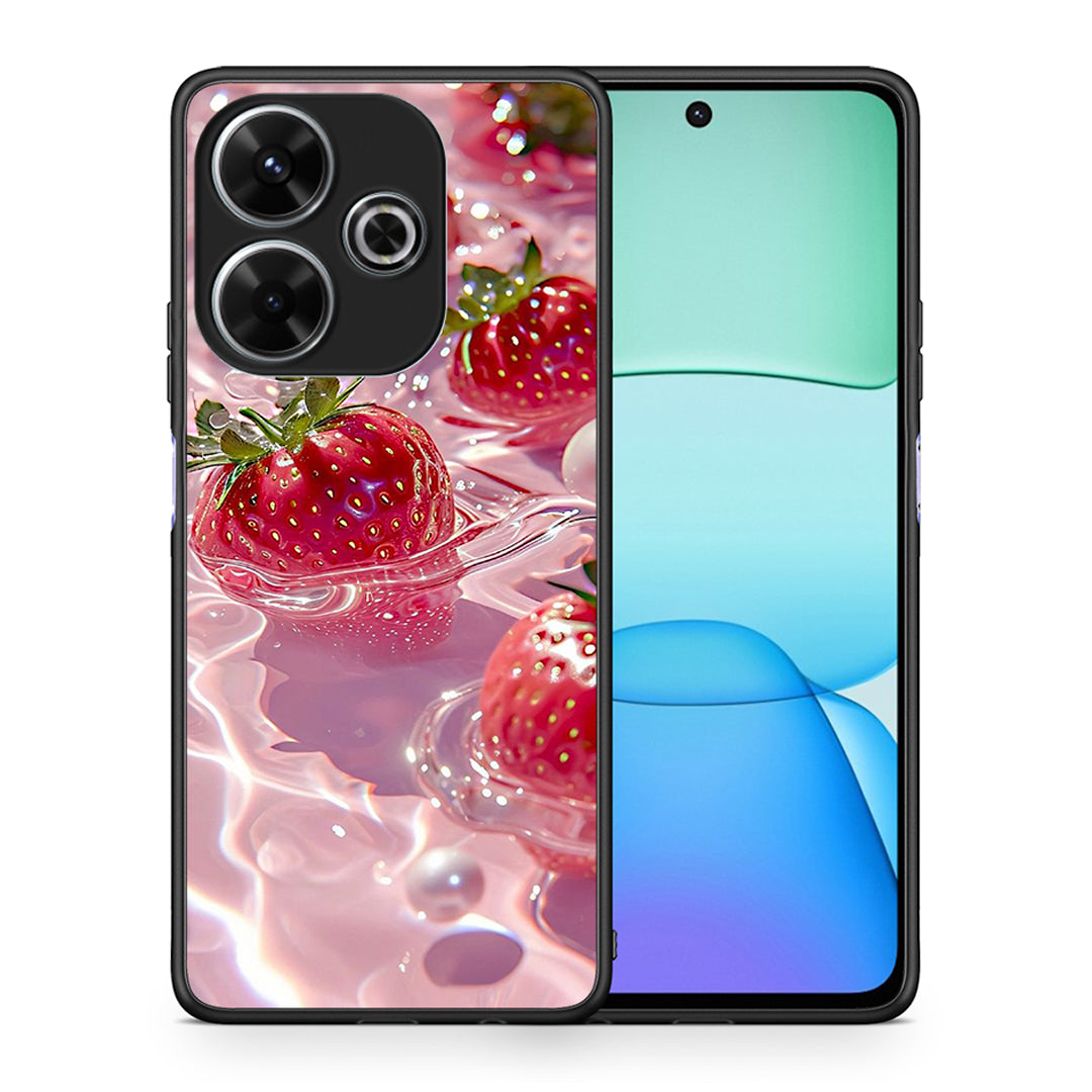 Θήκη Xiaomi Redmi 13 Juicy Strawberries από τη Smartfits με σχέδιο στο πίσω μέρος και μαύρο περίβλημα | Xiaomi Redmi 13 Juicy Strawberries case with colorful back and black bezels