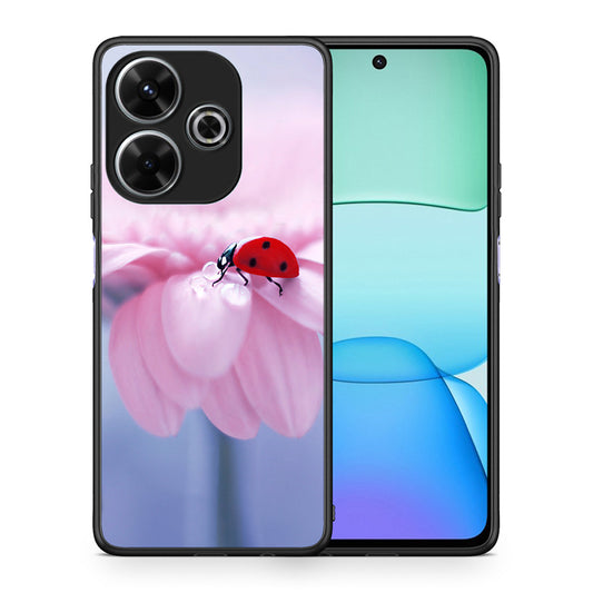 Θήκη Xiaomi Redmi 13 Ladybug Flower από τη Smartfits με σχέδιο στο πίσω μέρος και μαύρο περίβλημα | Xiaomi Redmi 13 Ladybug Flower case with colorful back and black bezels