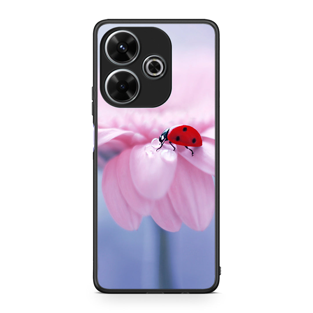 Xiaomi Redmi 13 Ladybug Flower θήκη από τη Smartfits με σχέδιο στο πίσω μέρος και μαύρο περίβλημα | Smartphone case with colorful back and black bezels by Smartfits